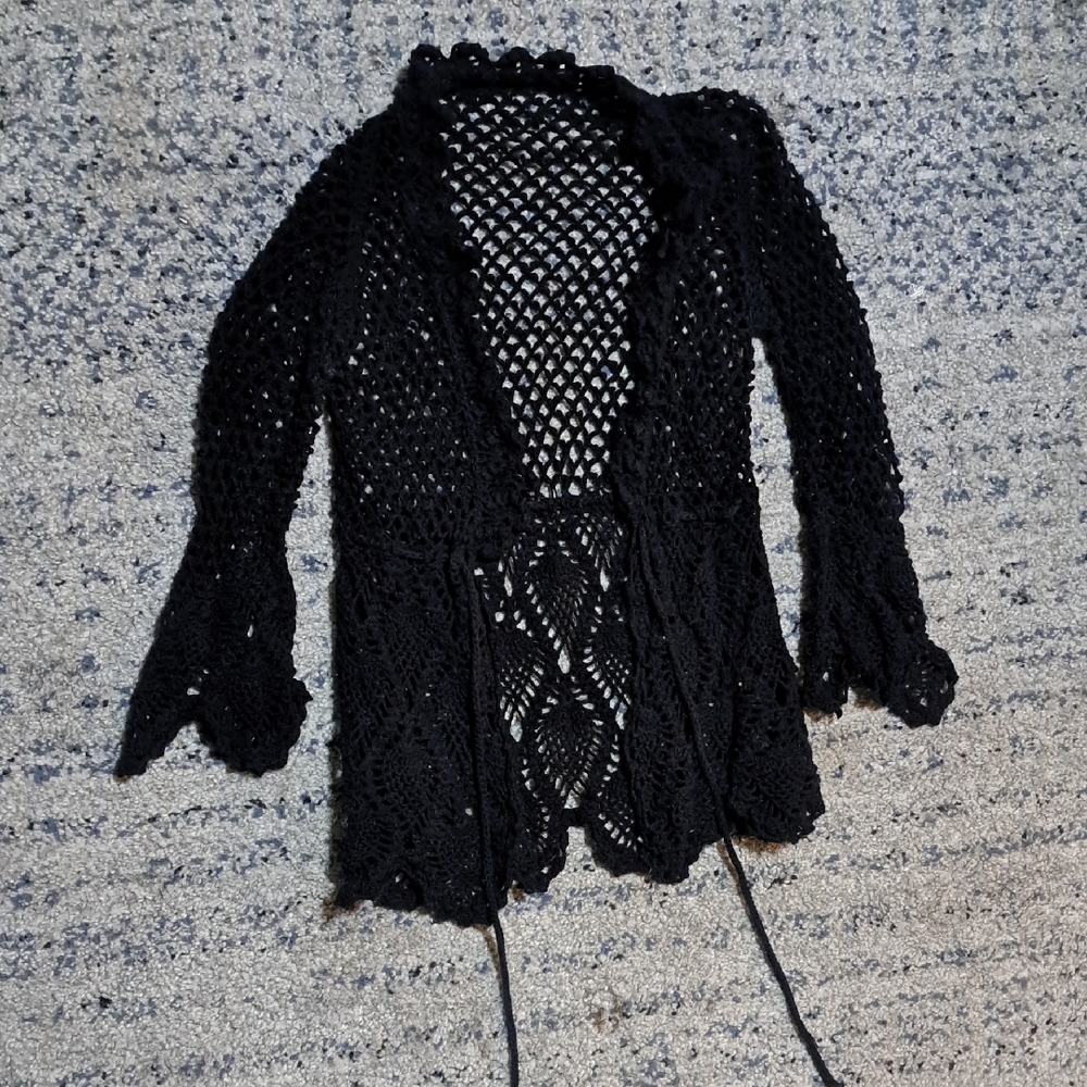 Elegant Black Crochet Women's Sweater XS